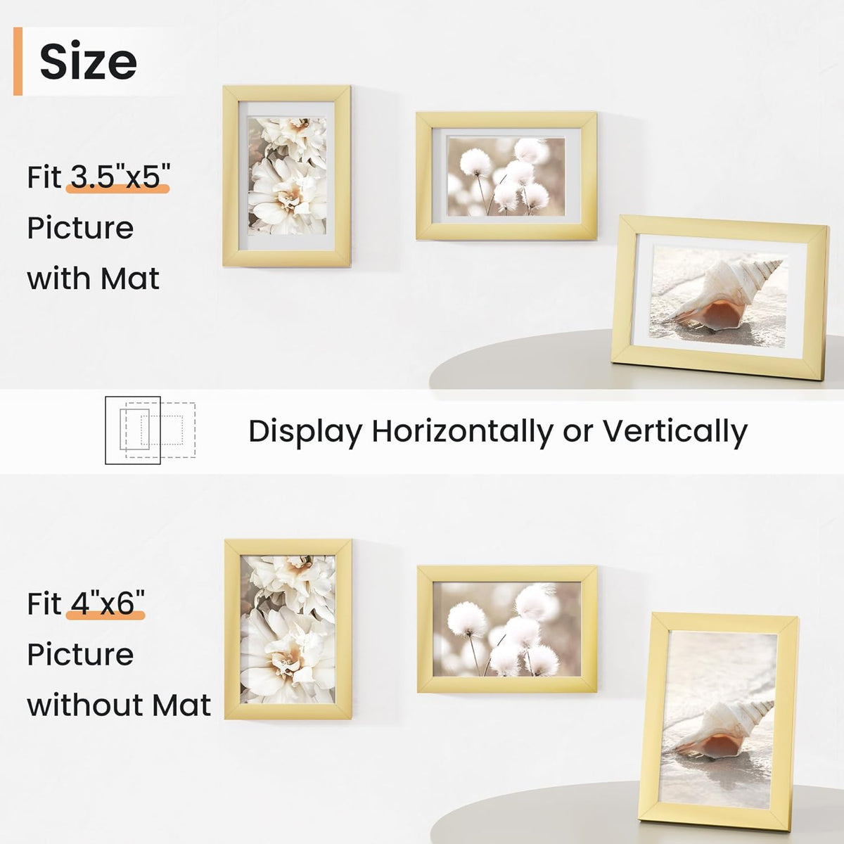 4x6 inch Picture Frame, 4x6 Photo Frames with 3.5x5 Removable Mat - High Definition Plexiglass