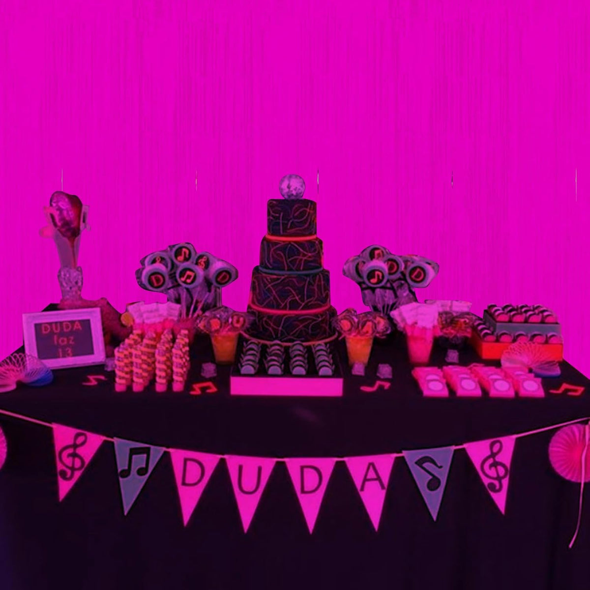 3 Pack 3.3Ft x 6.6Ft Hot Pink Glow in The Dark Foil Fringe Curtain Backdrop Party Supplies