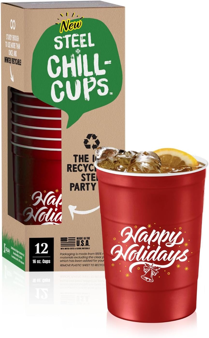 16 oz. Party Cups 'Happy Holidays' Christmas Tree Design for Cold Drinks, Durable, Disposable