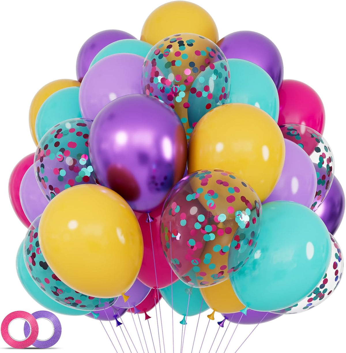 68Pcs Pink Purple Blue Balloon 12 Inch Confetti Balloons Yellow Teal Balloon for Kids Birthday Baby