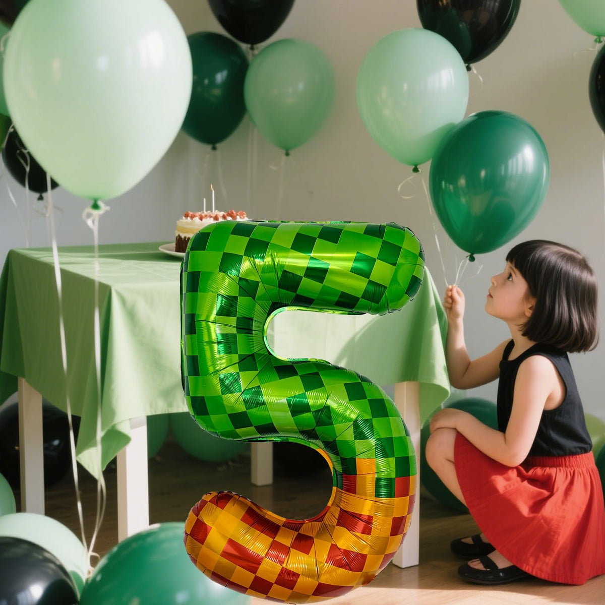 Pixel & TNT Theme 40in Giant Number Balloons - Foil Mylar Birthday Party Decorations for Kids