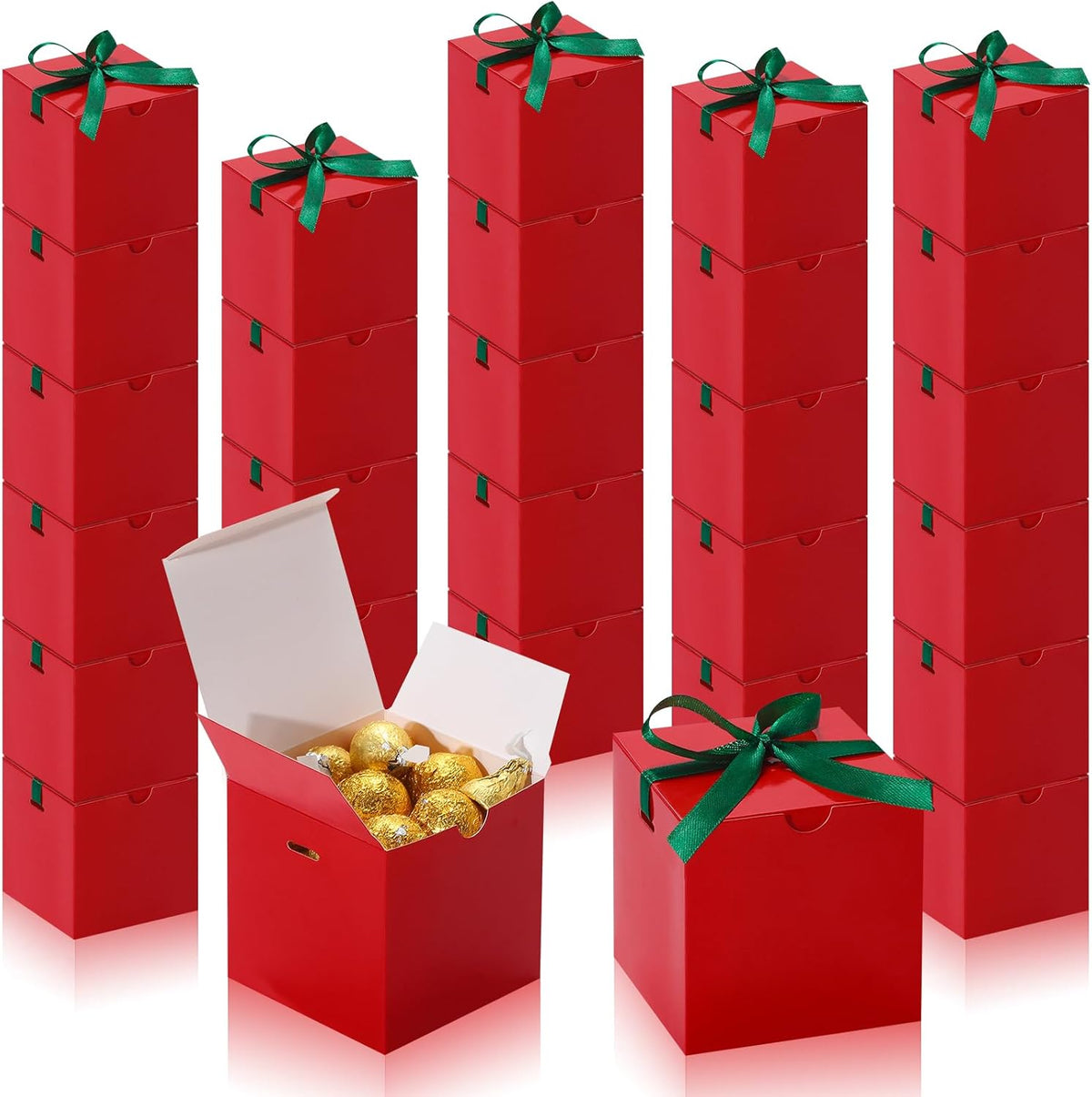 DOYIDE 60 Pcs Small Gift Boxes, 3x3x3 inches Kraft Paper Gift Box with Ribbons, Red Candy Boxes for