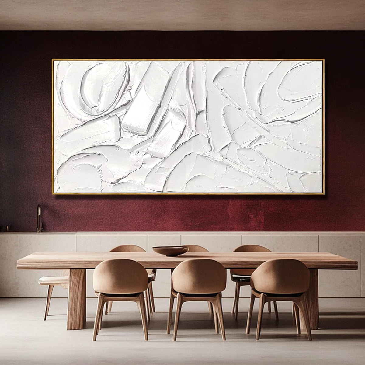 XIANSHOU White Artwork for Walls Contemporary Abstract Art Hand Painted 29"x58" Line Art Wall Decor