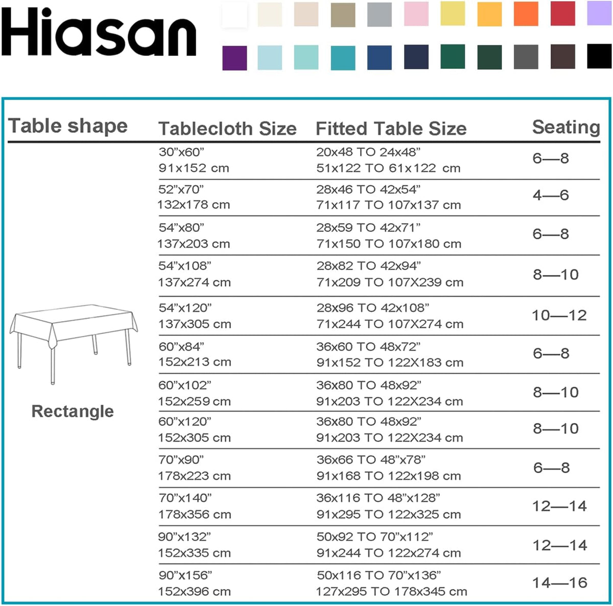 Hiasan Table Cloth Rectangle - Waterproof and Washable Fabric Tablecloth for Dining Room Kitchen