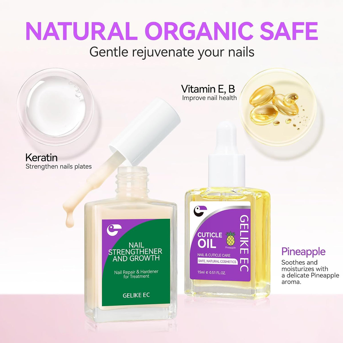 Gelike EC 2-in-1 Nail Rescue Kit: Apricot Nail Ridge Filler & Pineapple Cuticle Oil (15ml)
