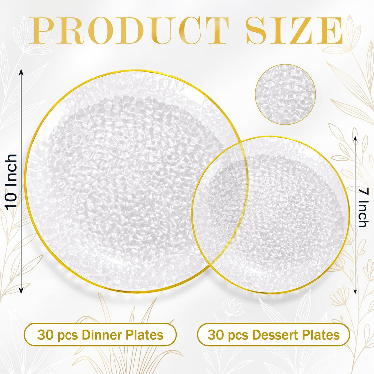 Rubtlamp 60Pcs Clear Plastic Plates,Clear Disposable Plates With Gold Rim,Heavy-duty Gold