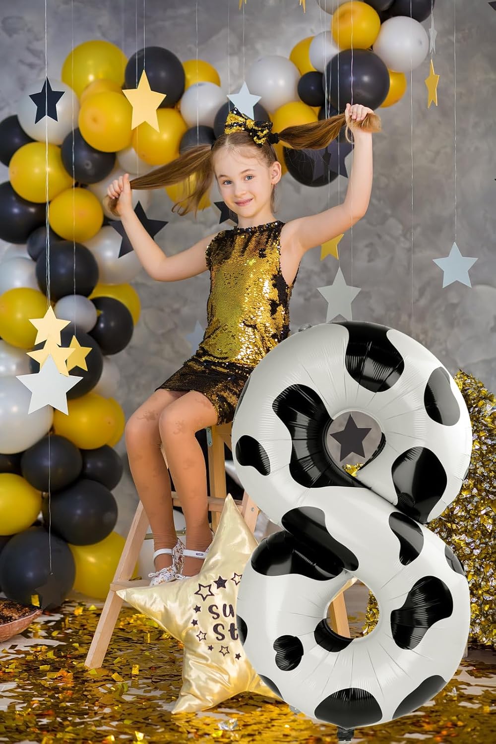 Cow Print Foil Number 8 Balloon 40 Inch, Helium Mylar Eight Number 8 18 28 38 48 58 80 88 Birthday