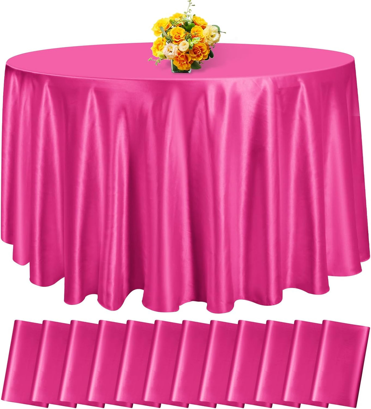 fani 12 Pack 120 Inch Hot Pink Satin Tablecloth - Silky Round Tablecloth Overlay Smooth Fabric