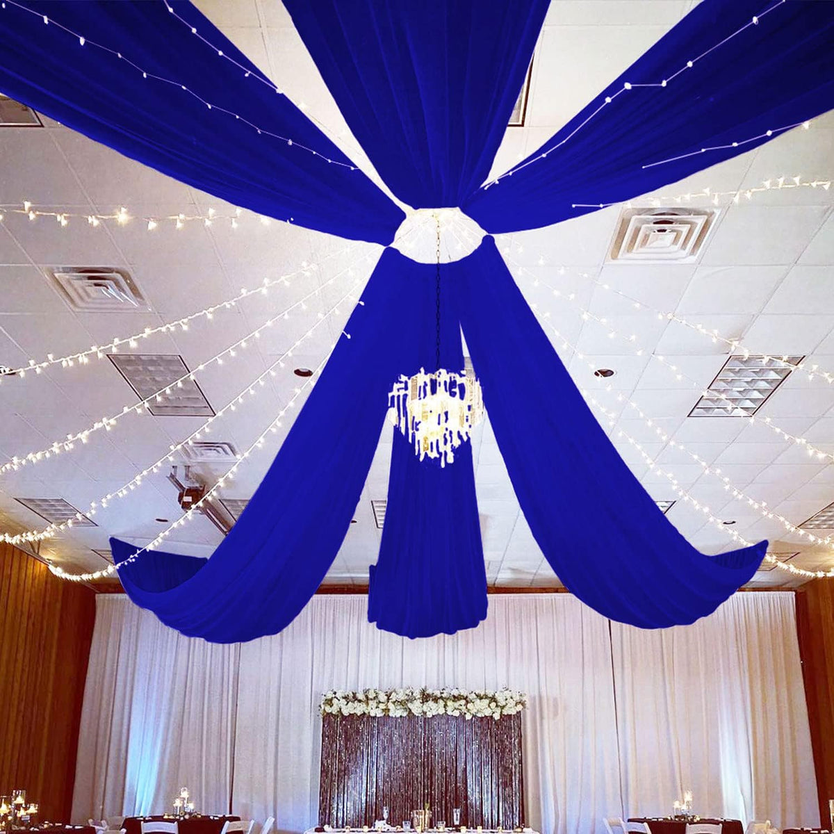 FUHSY Royal Blue Ceiling Drapes for Wedding Arch Draping Fabric Chiffon Wedding Drapery 4 Panels