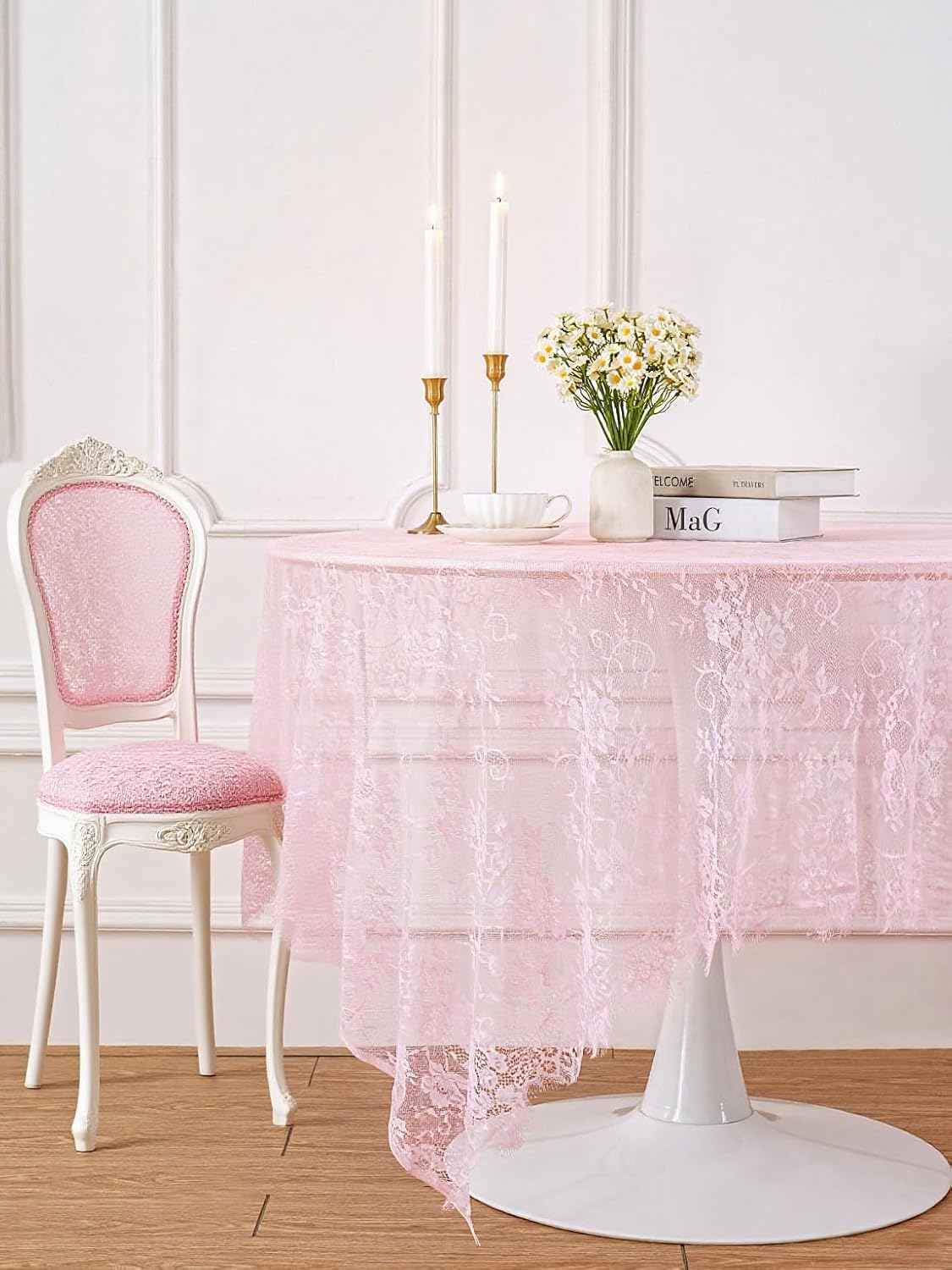 LuoluoHouse Pink Lace Table Cloth 60x120inch Tablecloth for Decorations Wedding Bridal Baby Shower