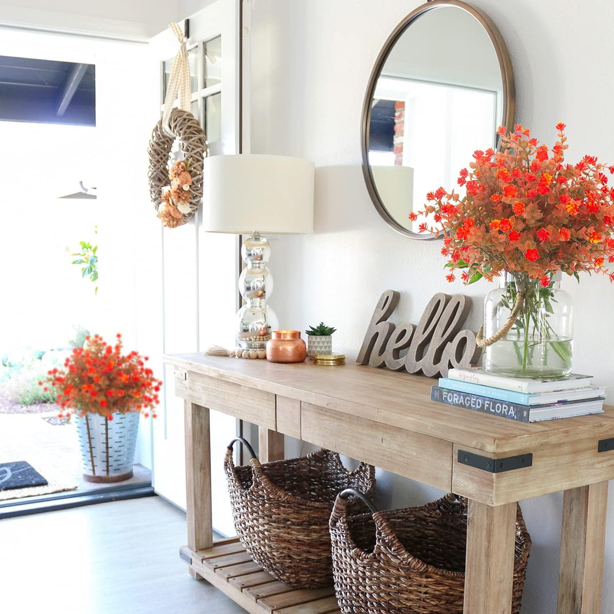 Artificial Fall Flowers, Fake Outdoor UV Resistant Autumn Plants for Home Kitchen Christmas