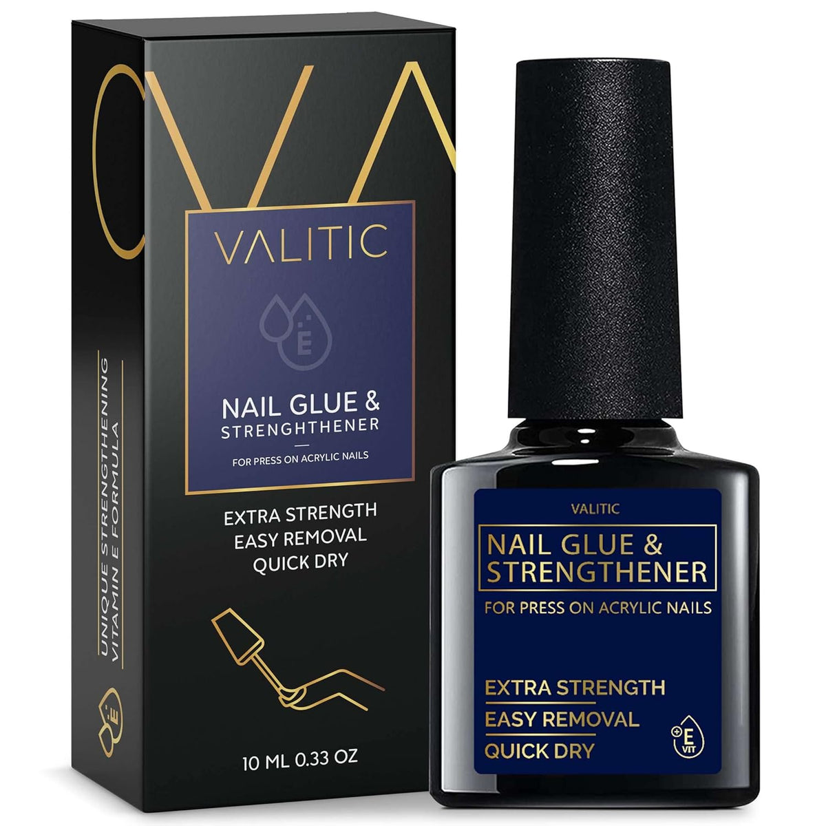 Valitic Strong Nail Glue and Strengthener - Quick Dry Brush On Gel for Long Lasting Nails
