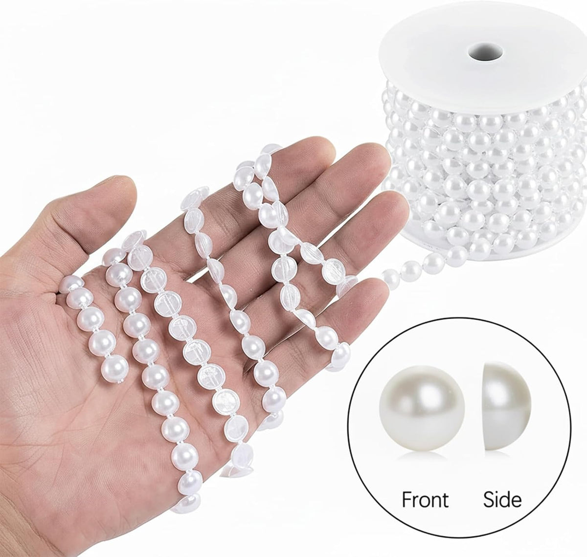Flat Pearl Garland String 11 Yards, 10MM Half-Round Beaded Spool Roll Crafts for Wedding Decoration