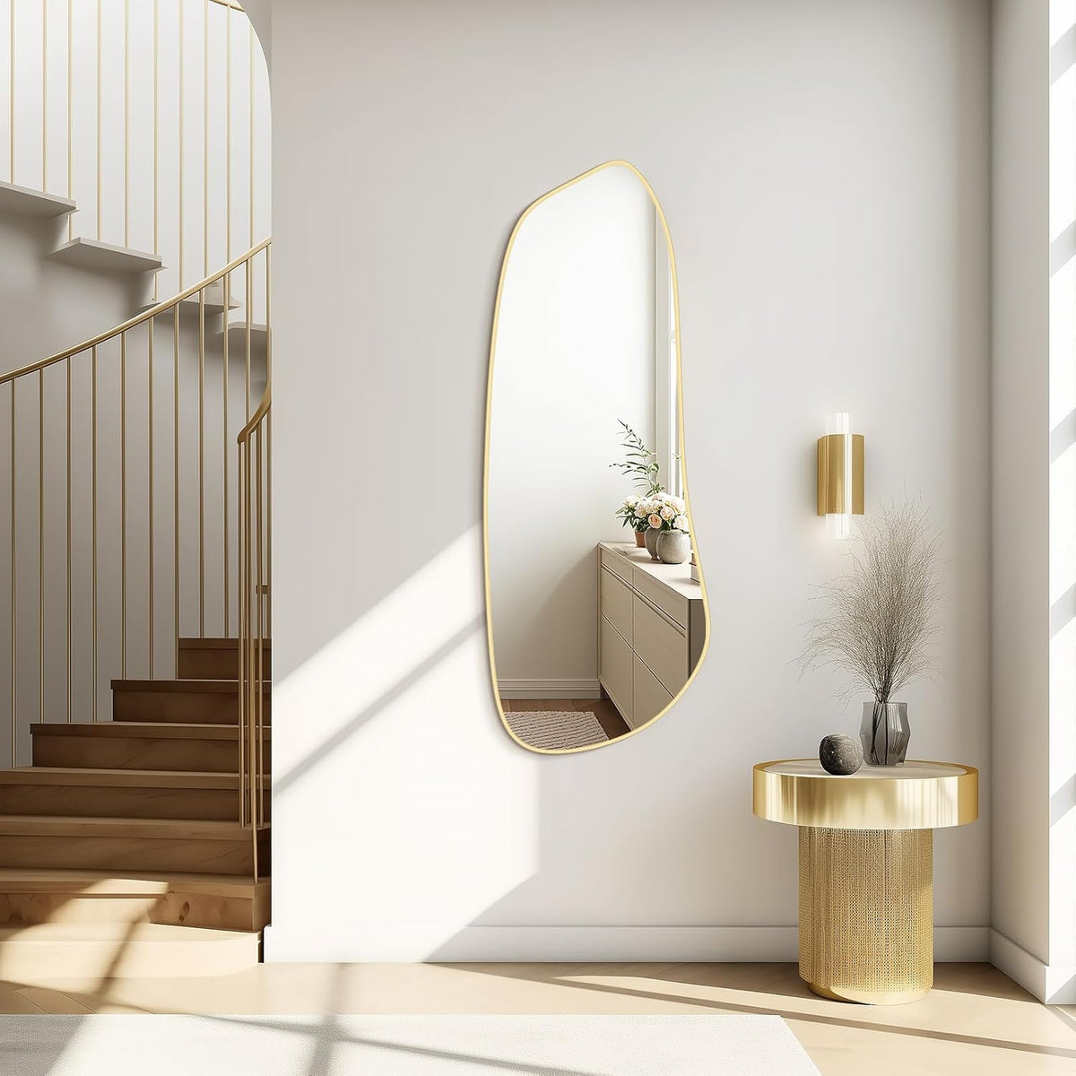 WallBeyond Irregular Wall Mirror, Asymmetrical Mirror Wall Mounted with Gold Framed for Living