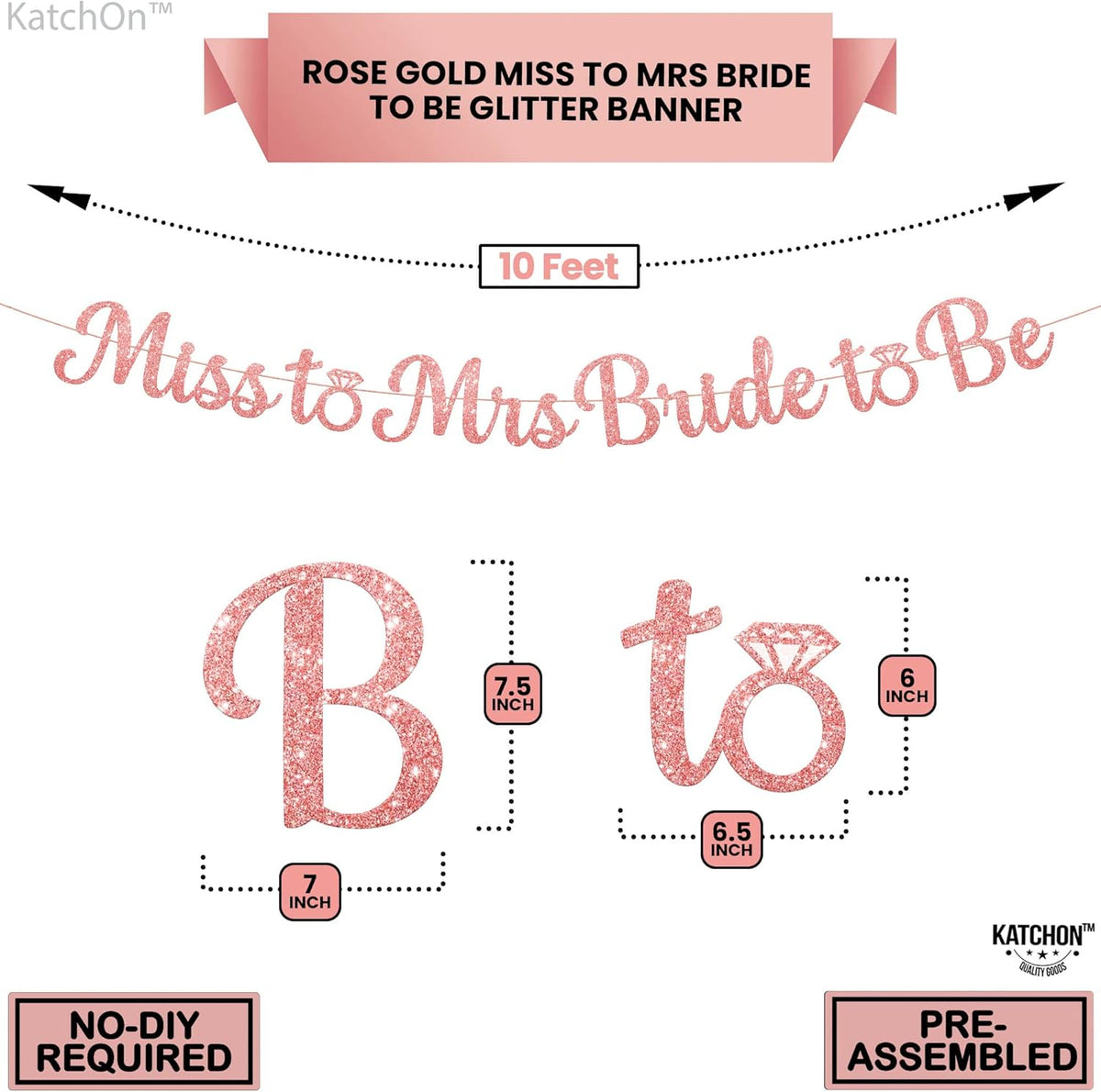 KatchOn, Rose Gold Miss to Mrs Bride to Be Banner - Glitter, 10 Feet, No DIY | Miss to Mrs Banner