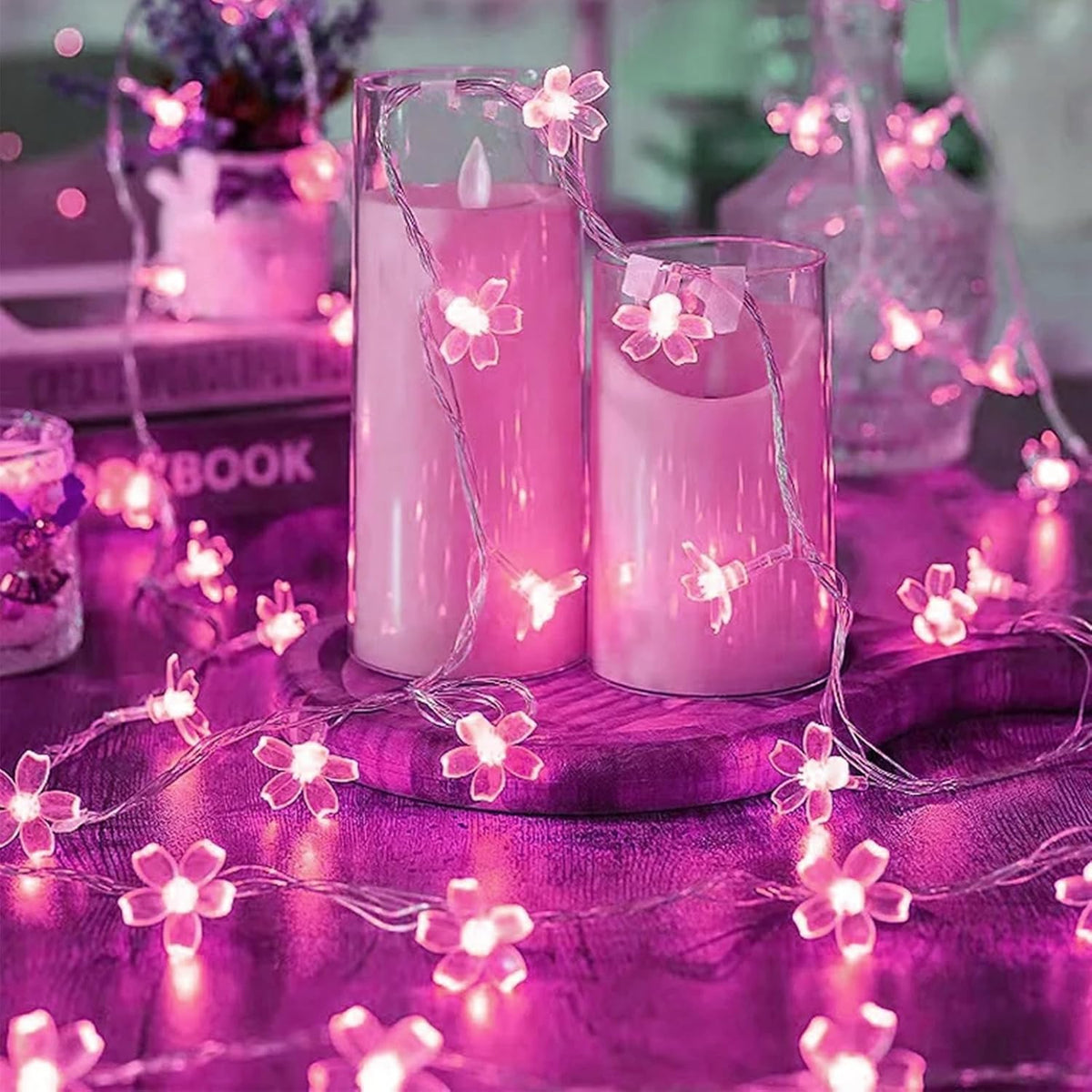 Hot Pink Aesthetic Flower Lights String Indoor Decorations, 33Ft 100 LED Decorative Tree Bedroom