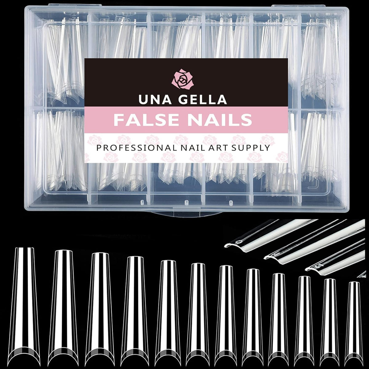 UNA GELLA Coffin Fake Nails Tips Extra Long 216 PCS XXL Coffin Acrylic Fake False Nails Tips Long