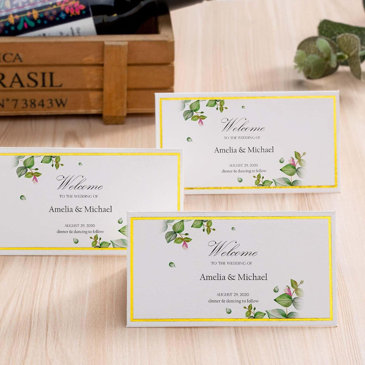 120Pcs Premium Place Cards, Small Table Cards with Gold Foil Border, 2" x 3.5" Tent Cards, Escort
