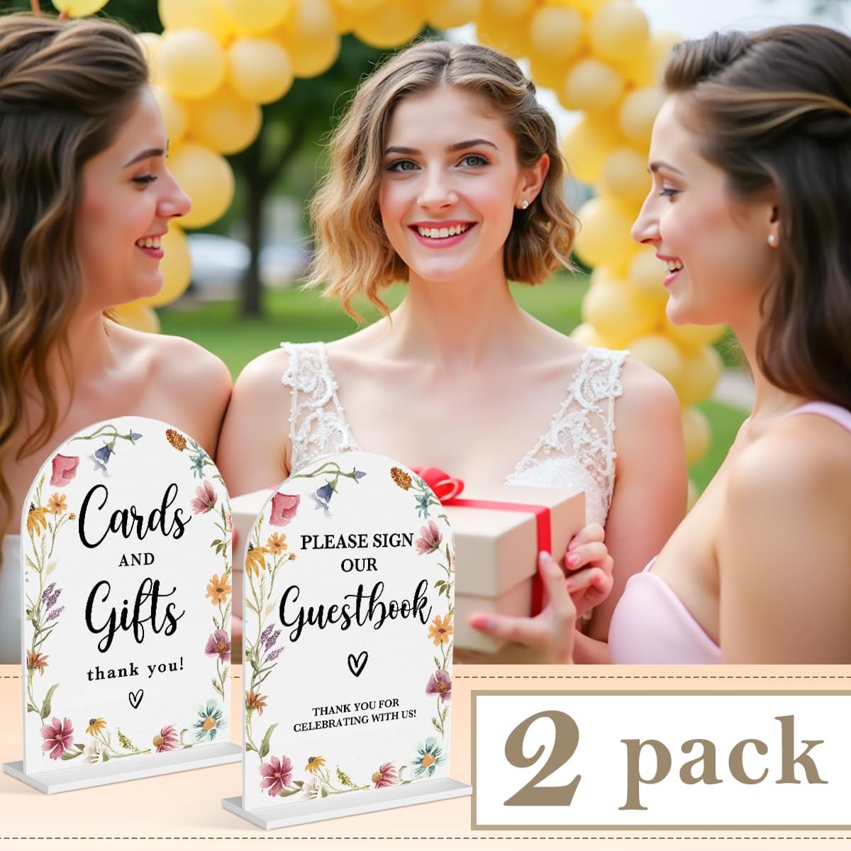 2 Pcs Acrylic Wedding Signs for Reception, Bridal Shower Decorations, Cards and Gifts Signs, Guest