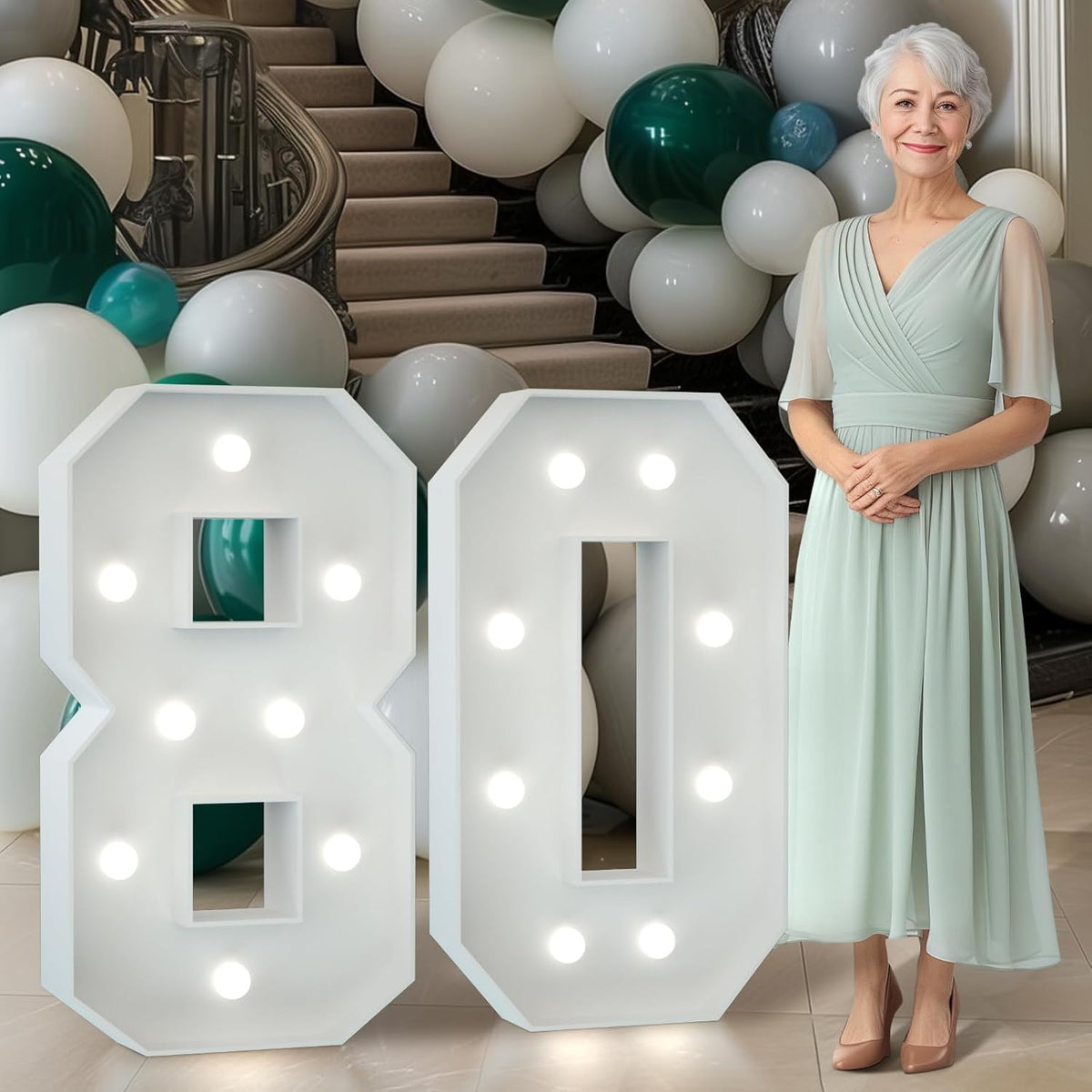 Marquee Numbers 3 Feet Tall Big Light Up Numbers 80th Birthday Decorations Women Men White