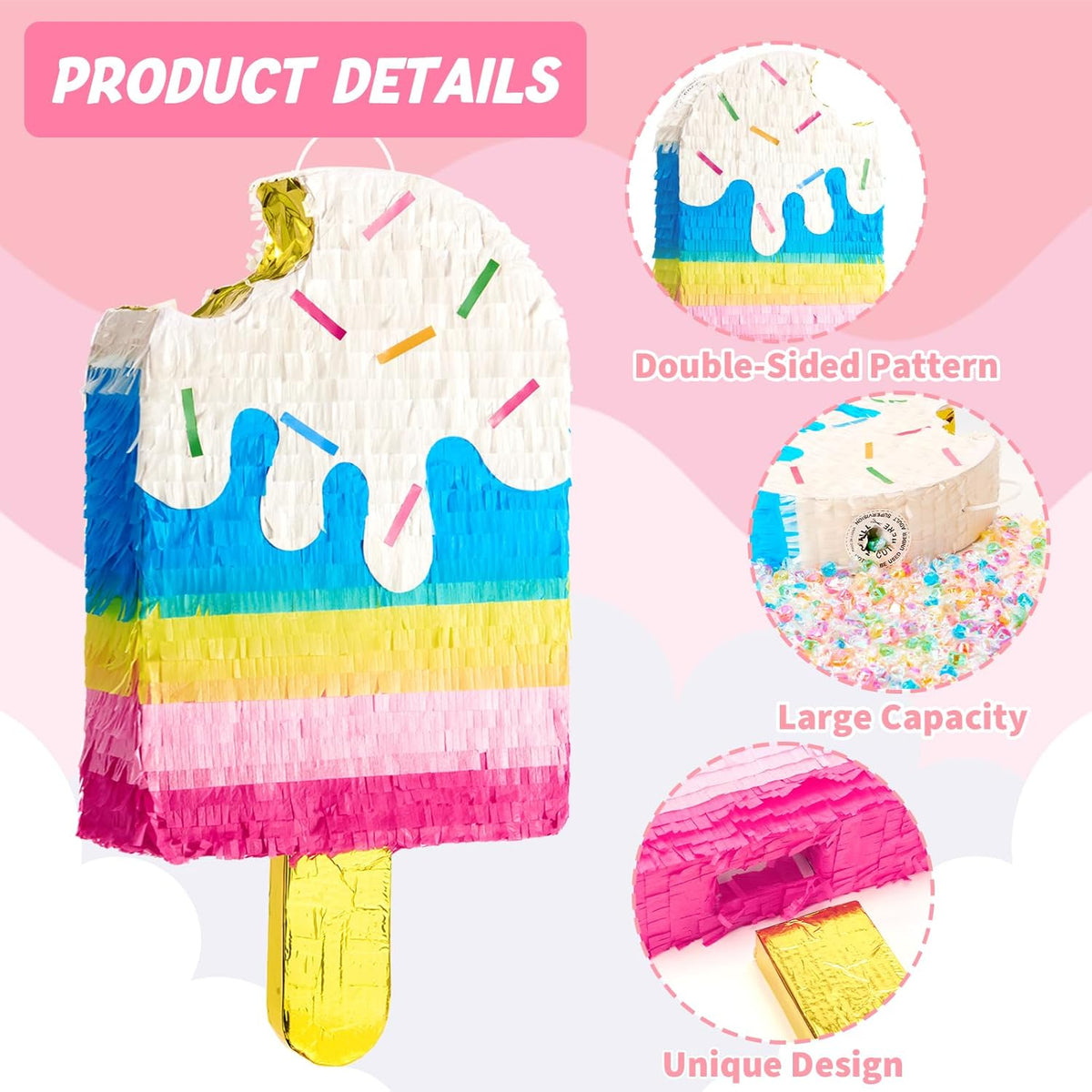 WERNNSAI Ice Cream Piñata - Sweet Summer Birthday Party Decorations Kids Colorful Popsicle Pinata