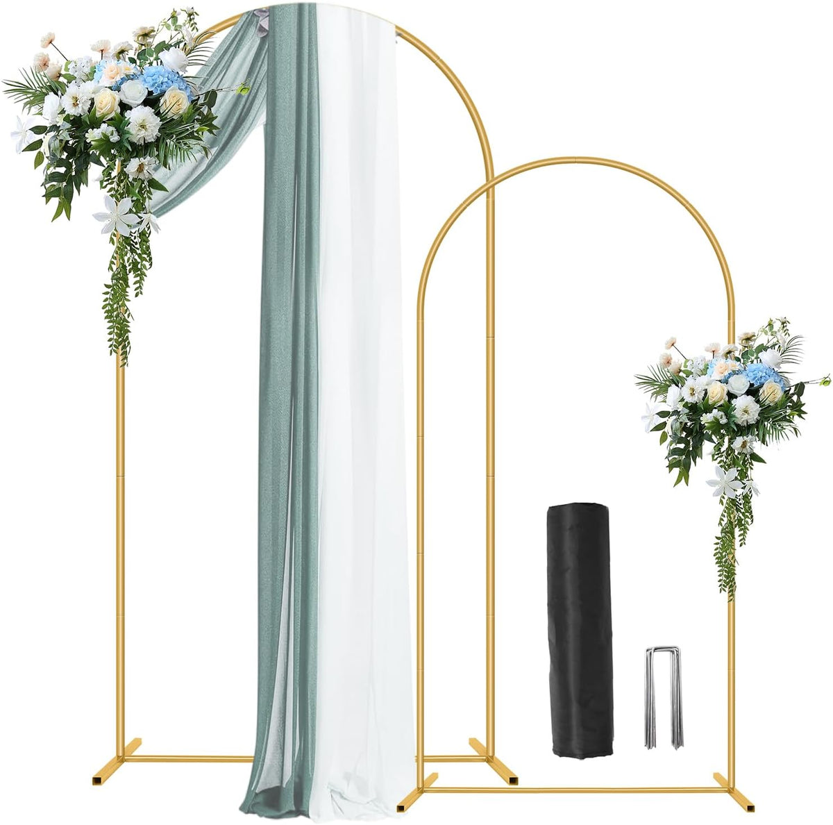 Metal Arch Backdrop Stand 7.2FT+6FT Wedding Arch Backdrop Stand Set of 2 Gold Arch Backdrop Stand