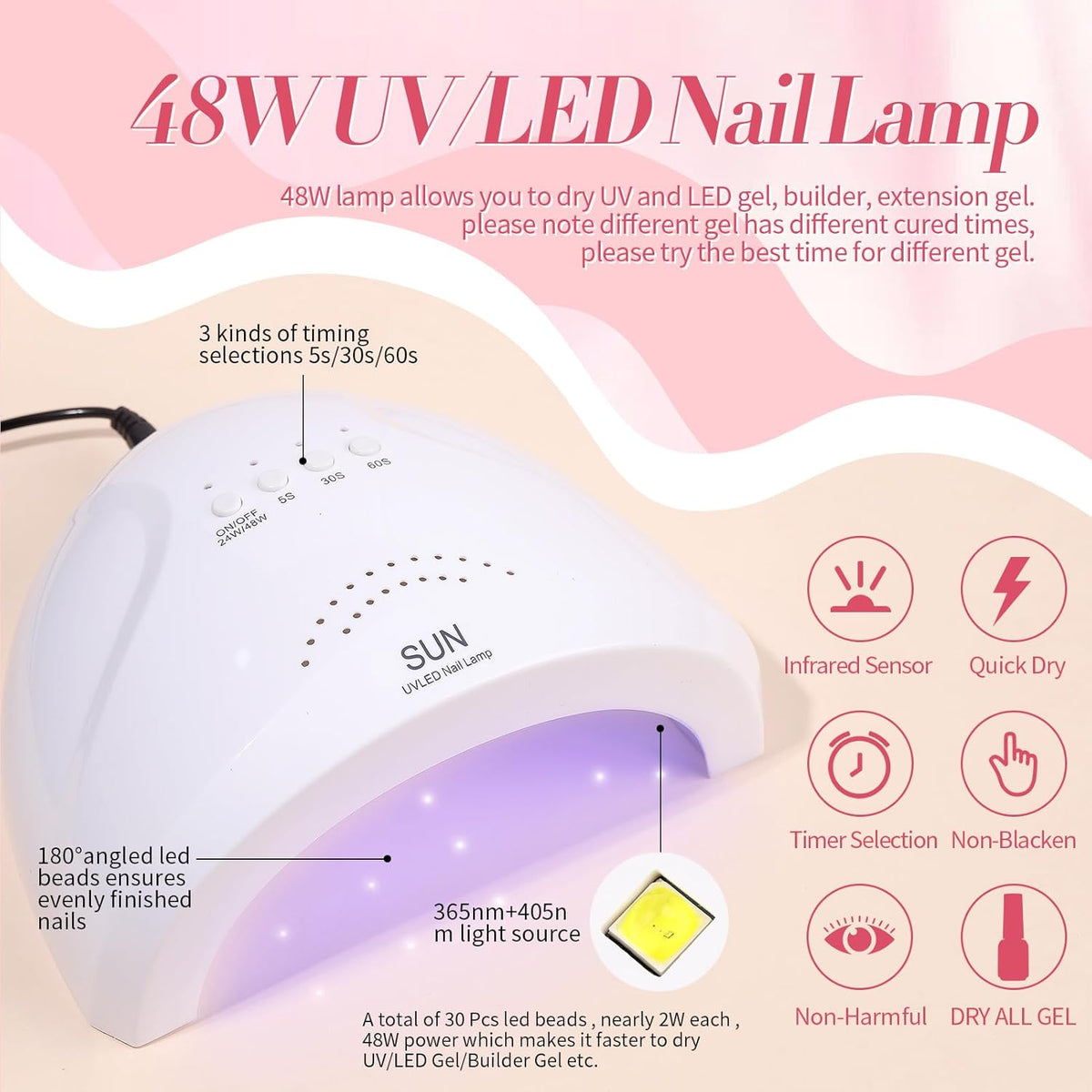 BORN PRETTY 77PCS Gel Nail Polish Starter Kit With U V/LED kit for Beginners 48W 32Colors Nude Pink