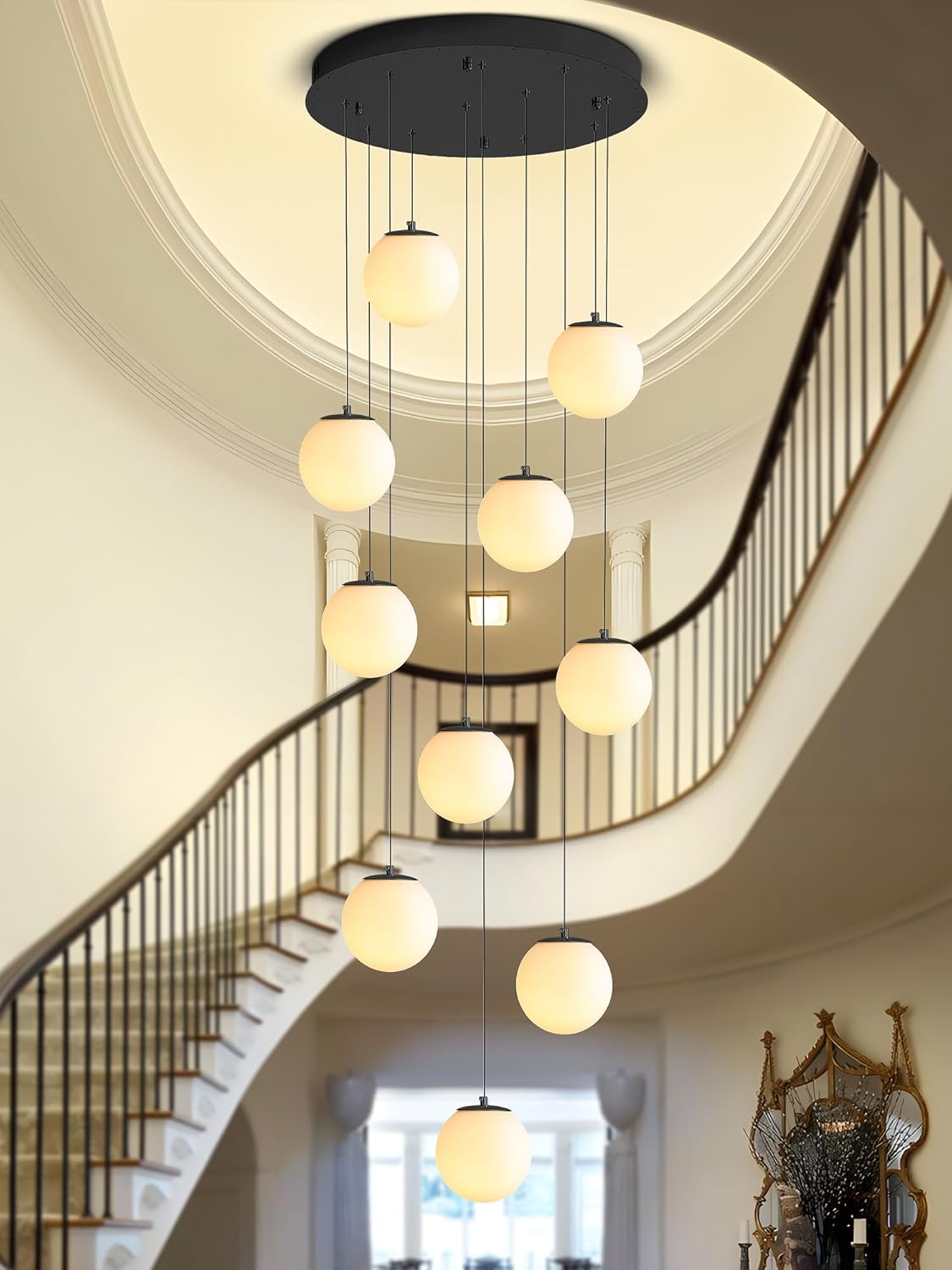 H118 Large Chandeliers for High Ceilings,12-Lights Mid Century Globe Chandelier Black Modern Globe