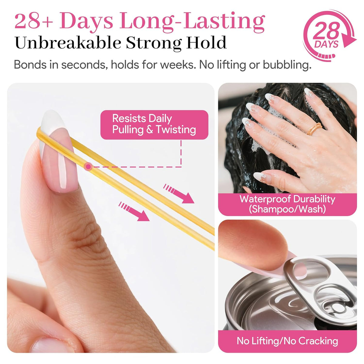 Nail Glue for Press Ons, 10g*2 Super Strong Bond Semi Solid Glue On Nails, 10s Quick Dry No Curing