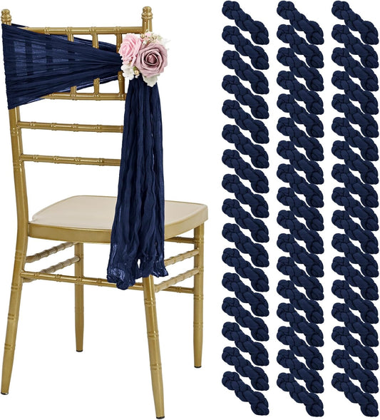 50 PCS Cheesecloth Chair Sashes, Bows Designed ChairSashes, 15.7x70 inch Chair Sashes for Aisle