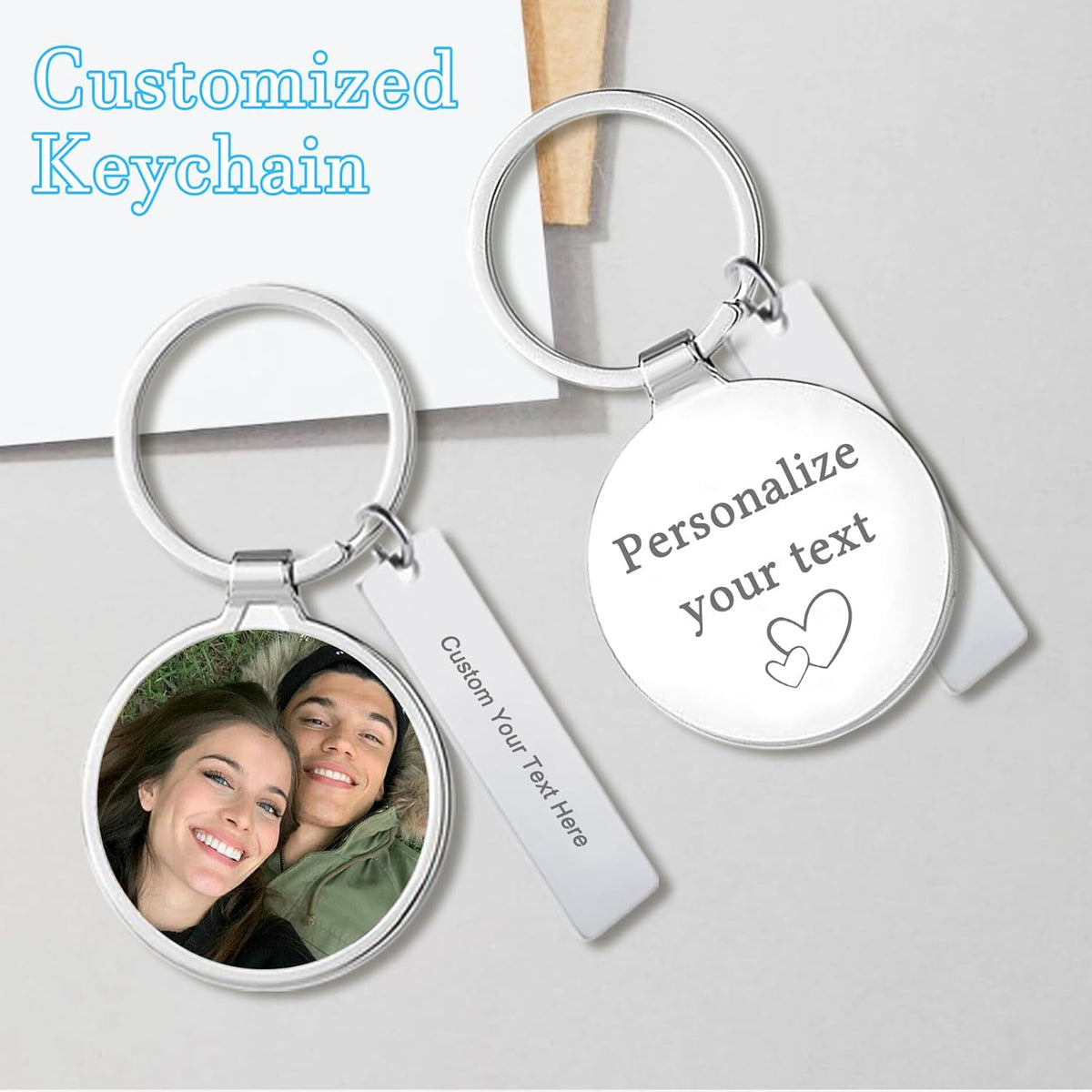Custom Keychain with Picture Double-sided Personalized Photo Text Keychain, Gift for Anniversary