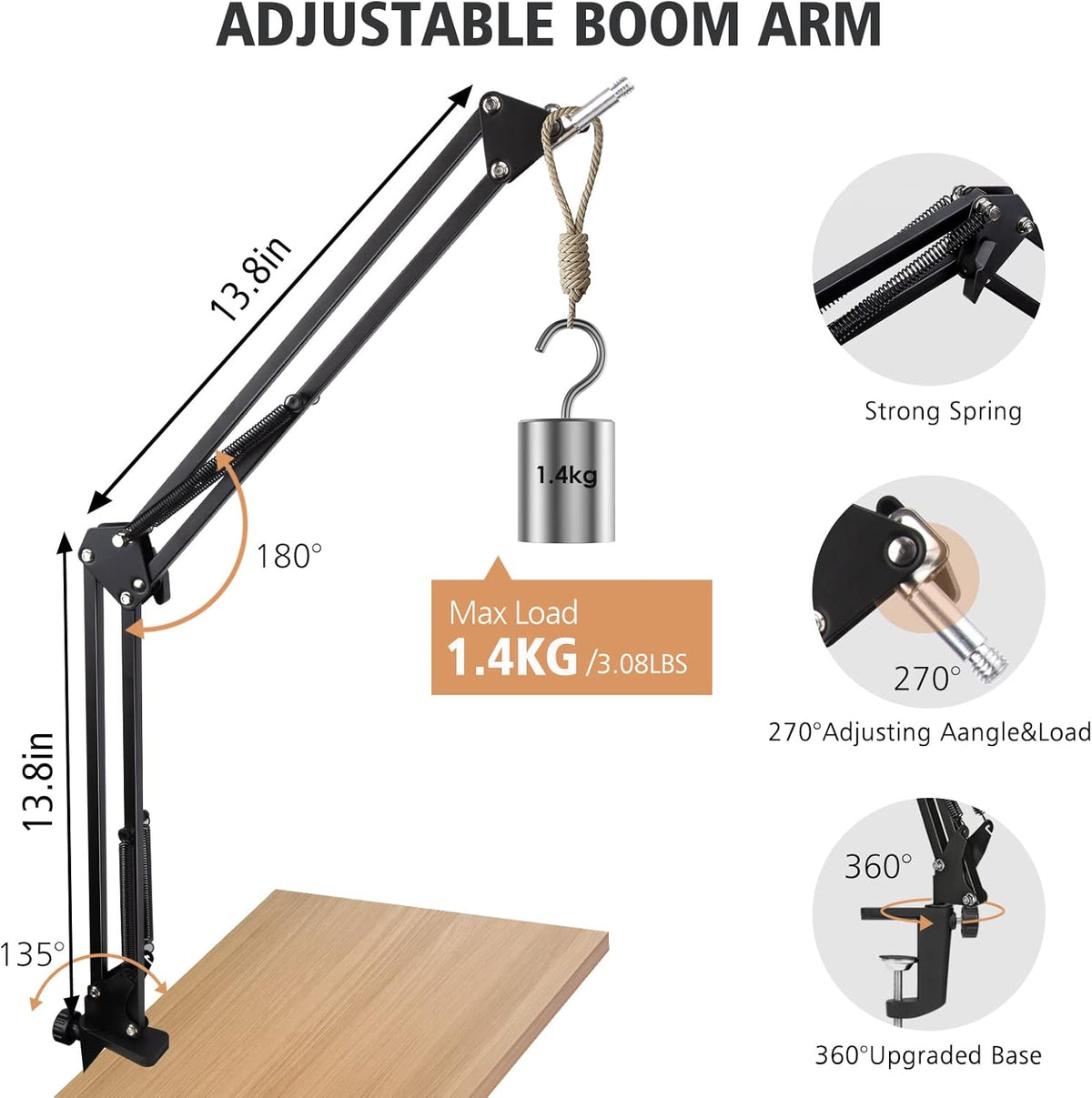 For Elgato Wave 3 Boom Arm Microphone Stand, Professional Mic Boom Arm Mic Stand Compatible with