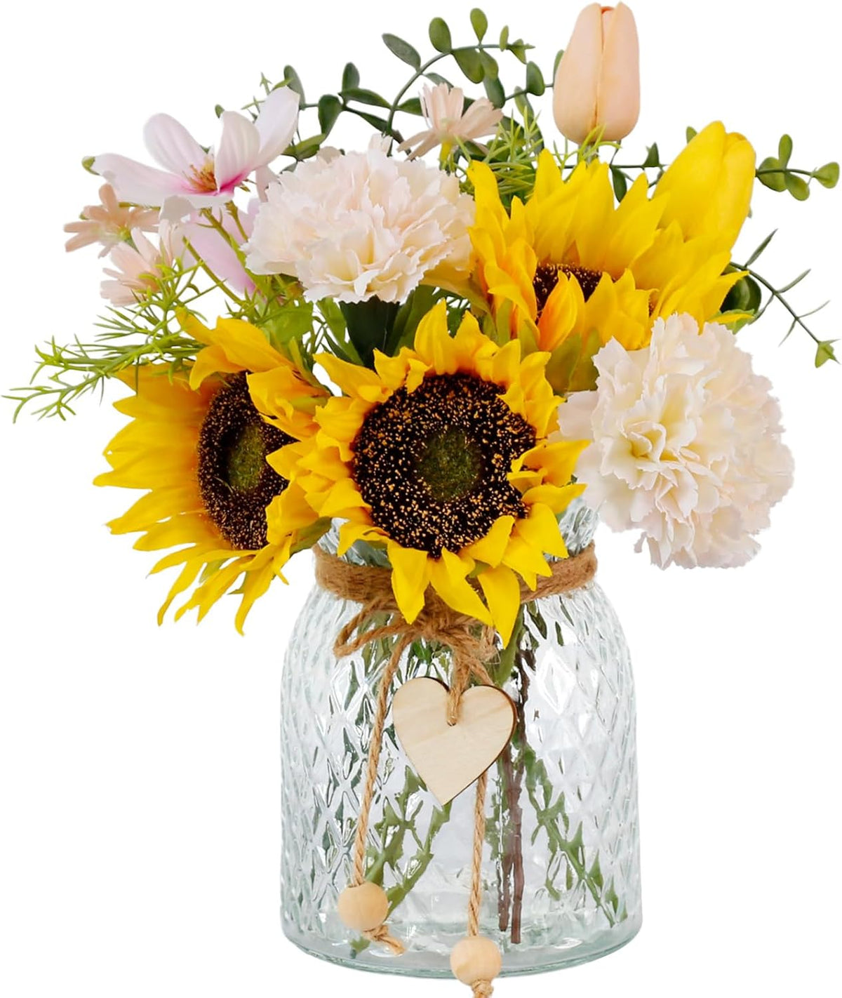 Fake Flowers in Vase,Artificial Sunflower Bouquets in Vase with a Flower Arrangement Holder,Table