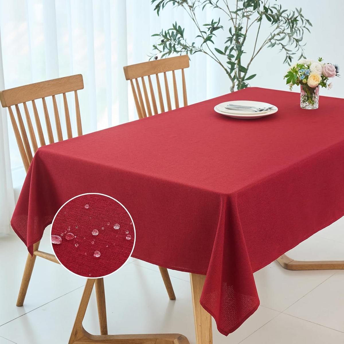maxmill Linen Texture Tablecloth Stain Resistant Waterproof Wrinkle Free Spillproof Washable Slubby
