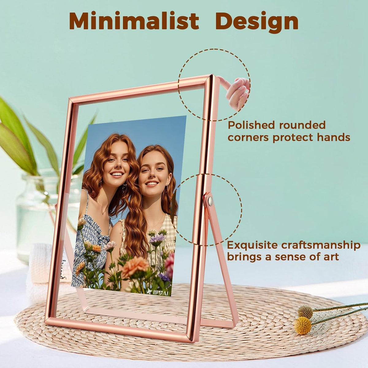 Rose Gold Floating Frame, 5"x7", Vertical, For Picture 4x6, 3.5x5, 2x3, Tabletop Use, Classy Gift