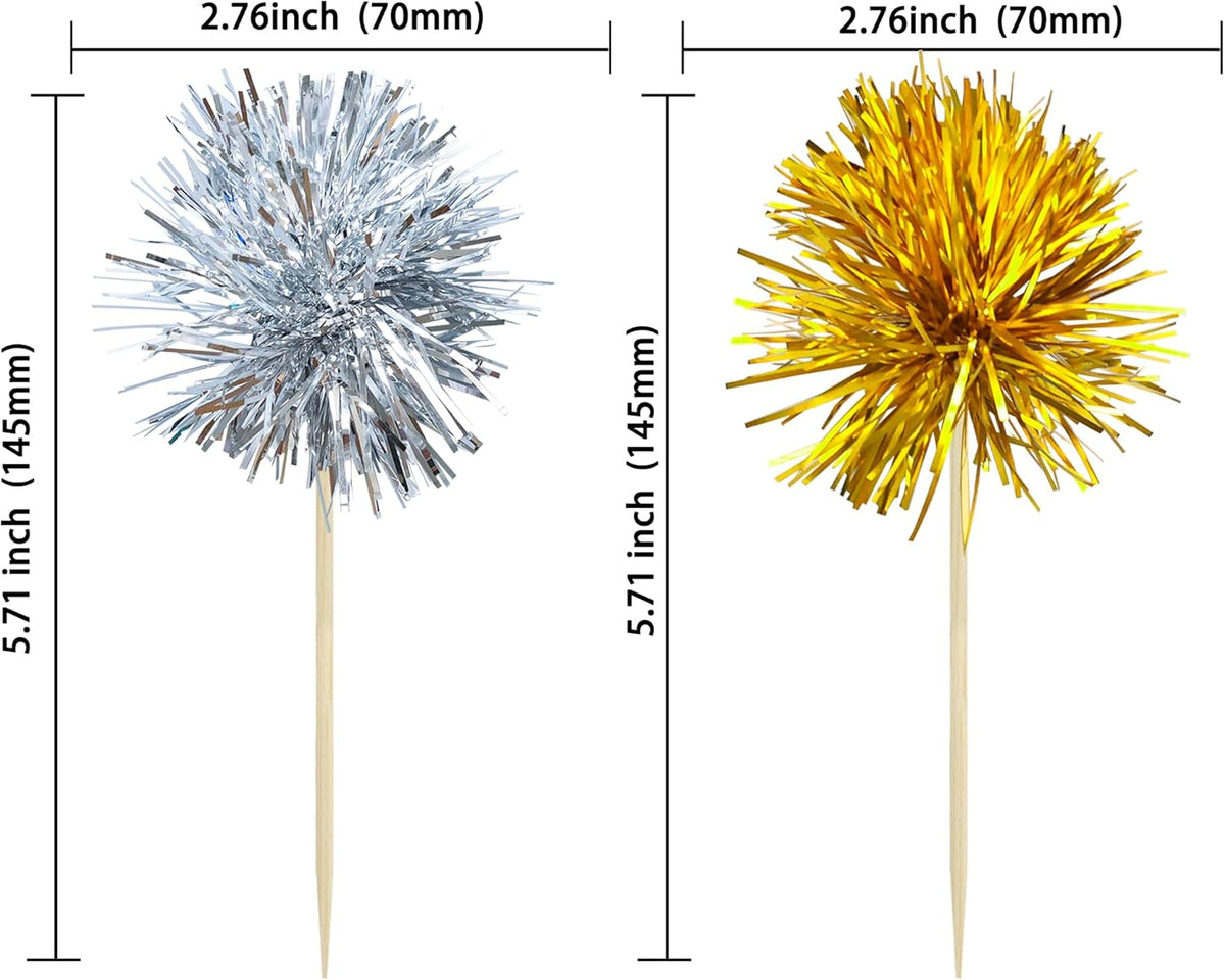 Gyufise 30Pcs Foil Firework Cupcake Toppers Sparkle Tinsel Cake Toppers Tinsel Drink Cake