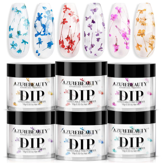 AZUREBEAUTY Dip Powder Nail Transparent Crystal Dried Flower Set, Blue Green Purple Pink Yellow 6