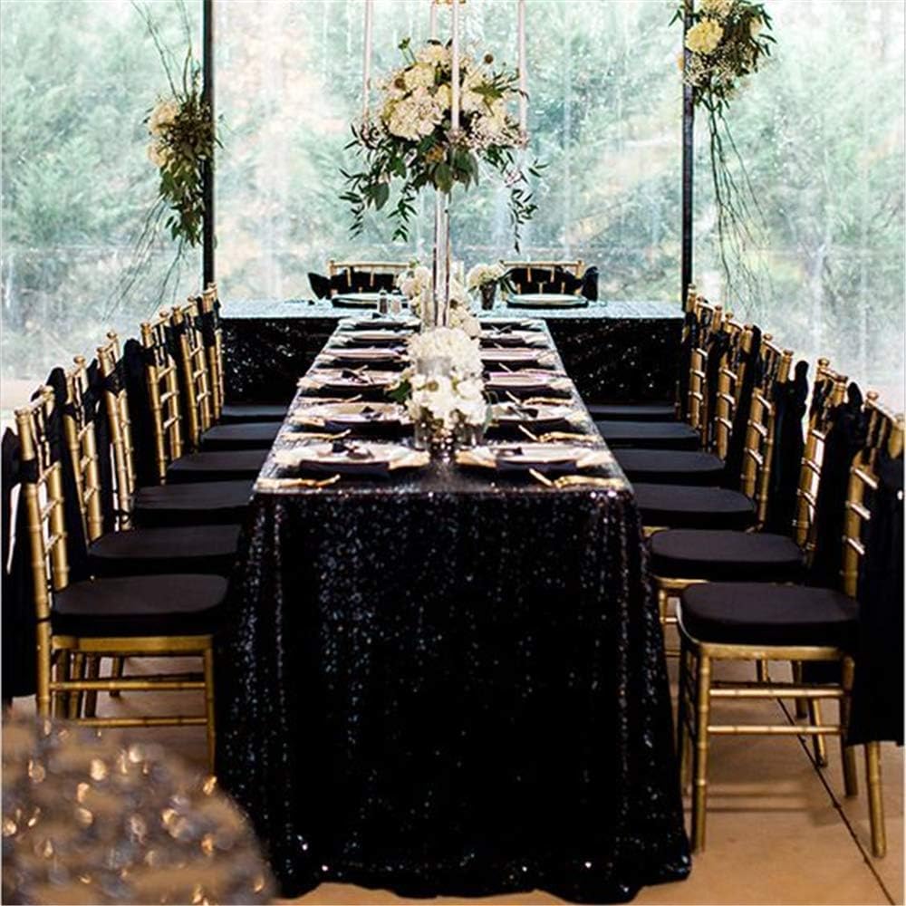 QueenDream Tablecloth 90x156 Rectangle Sequin Tablecloth Black Wedding Table Linens Glitter
