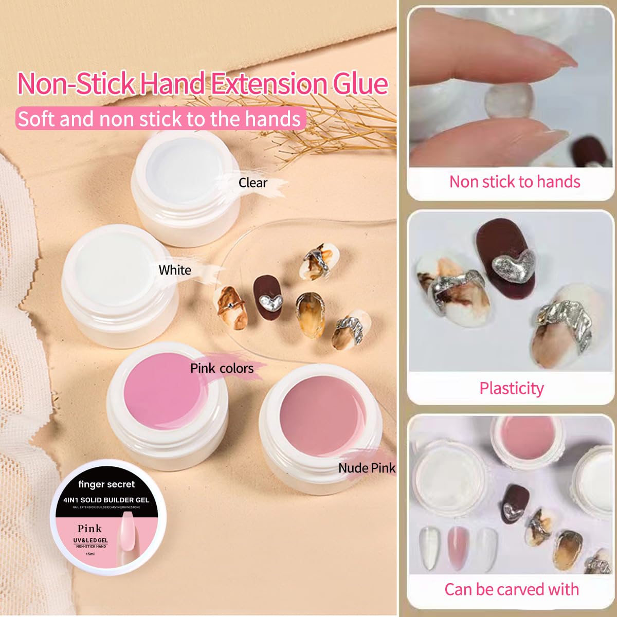 Solid Builder Gel for Nails Hard Gel 3D White Nude Pink Clear Colors for Nail Extension DIY Nail