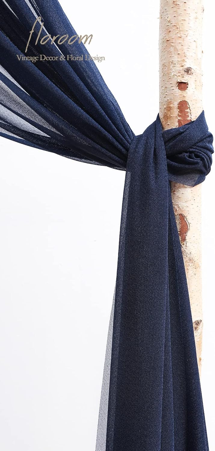 Floroom Wedding Arch Draping Fabric 2 Panels 20Ft Navy Blue Chiffon Fabric Drapes Arbor Drapery