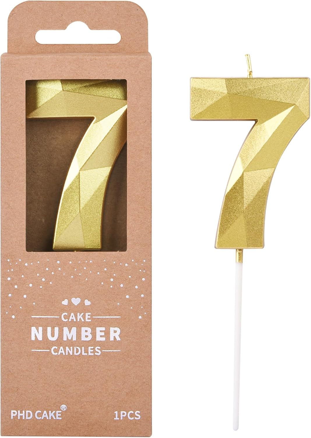 PHD CAKE 2.76 Inch Crystal Gold 7 Number Birthday Candles, Gold Number Candles, Cake Number