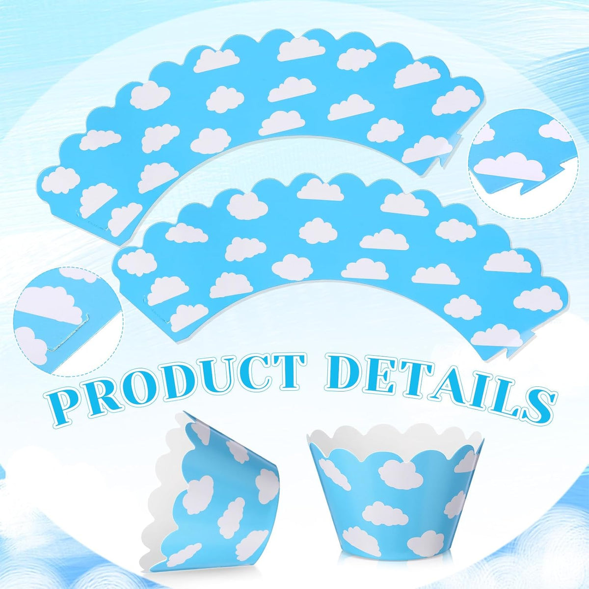 Domensi 100 Pcs Sky Clouds Blue Party Cupcake Wrappers Cloud Cupcake Liners Baking Cups Baking