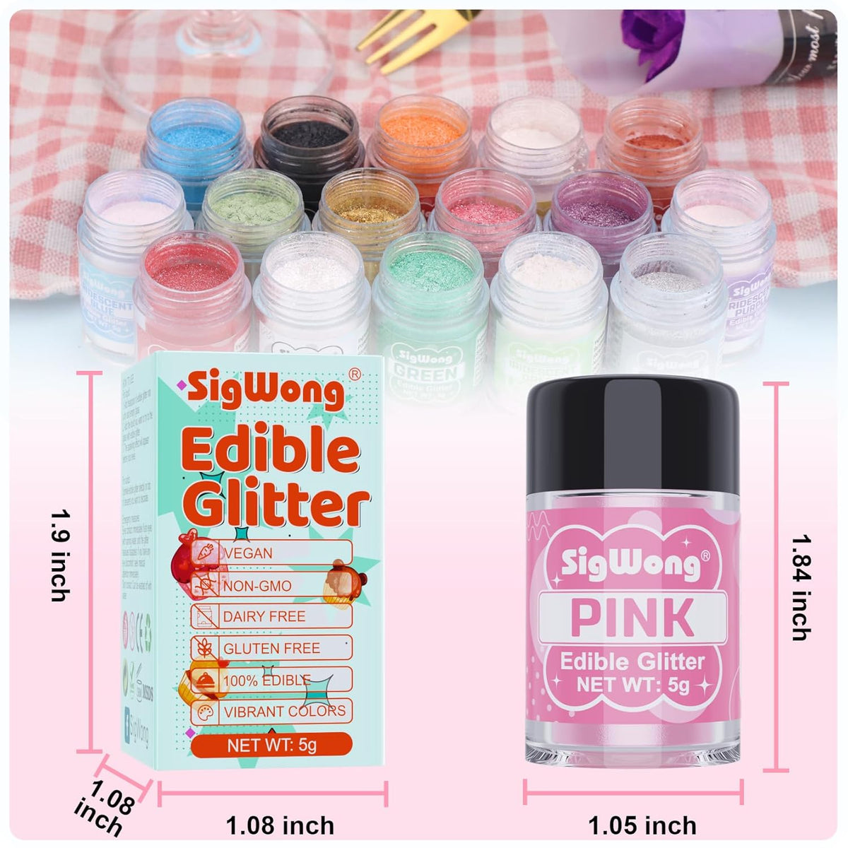 Pink Edible Glitter - 5g Food Grade Cake Decorating Shimmering Glitter, Edible Sprinkle Luster Dust