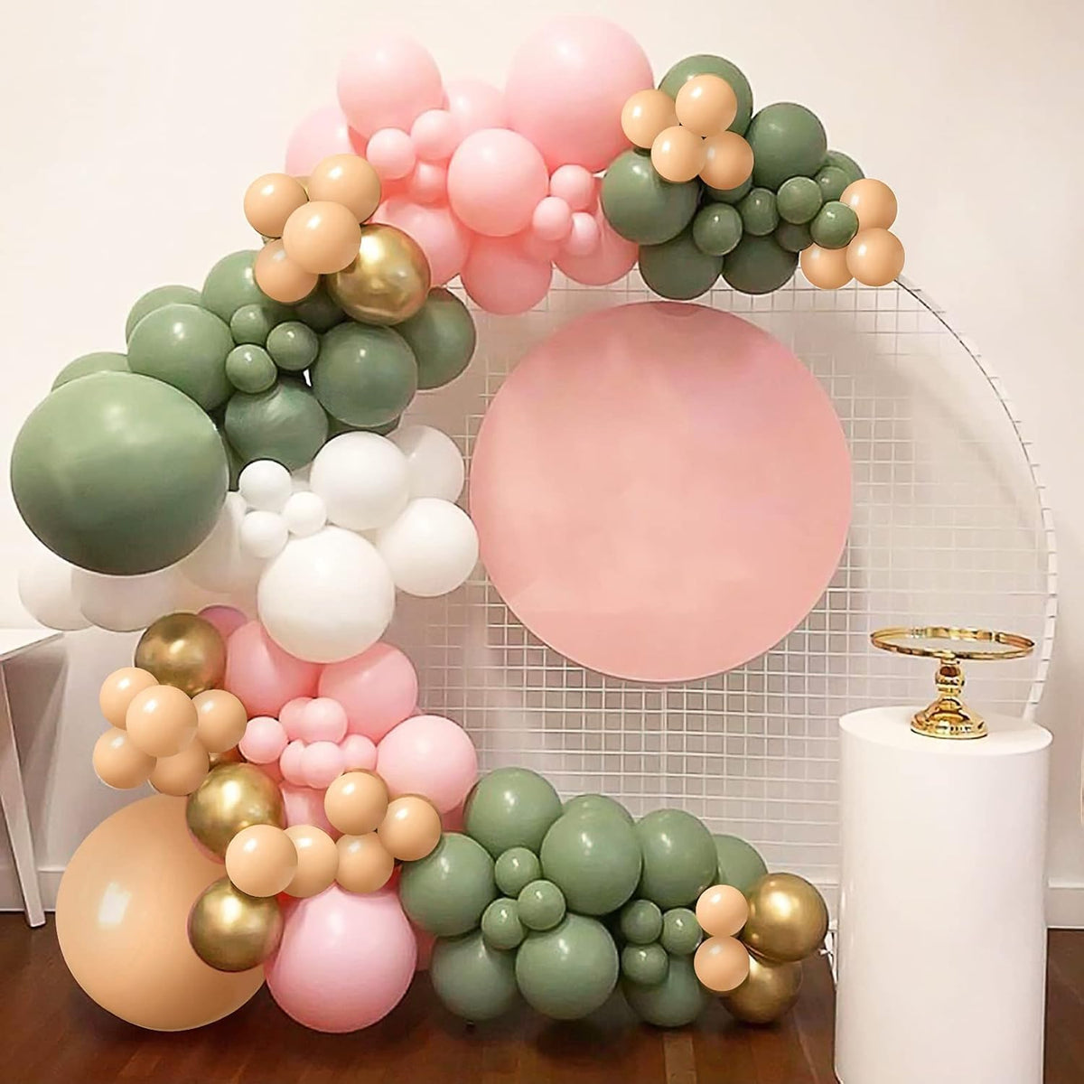 Paready Pink and Green Balloons, 50 PCS Sage Green Pink Balloons, 12 Inch Metallic Gold Confetti