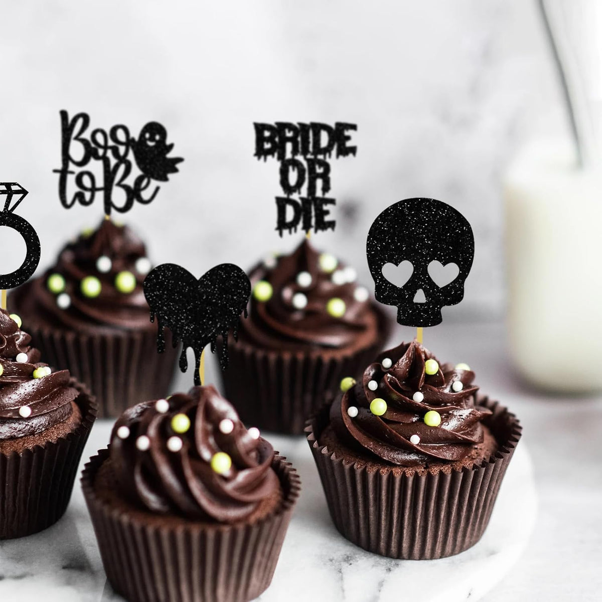 Halloween Bachelorette Cupcake Topper Boo To Be Ring Bride Or Die Skull Heart Blood Glitter Food