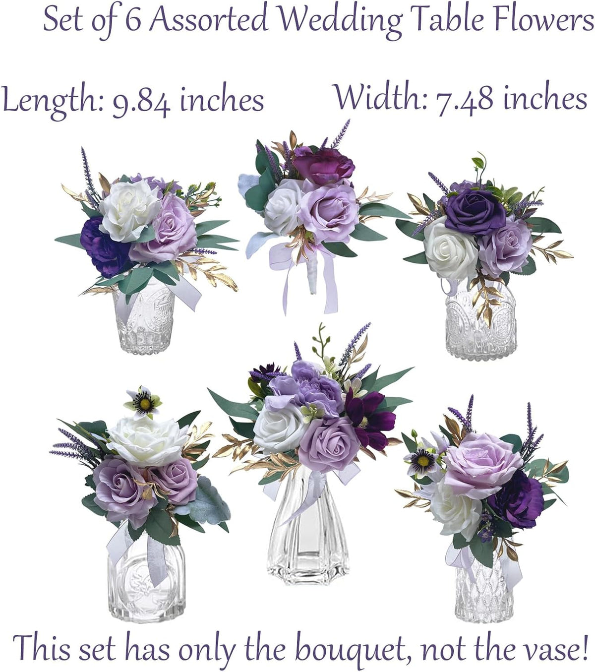 CherishedMoments Set of 6 Assorted Flower Centerpieces Mini Floral Wedding Flowers Set for Wedding