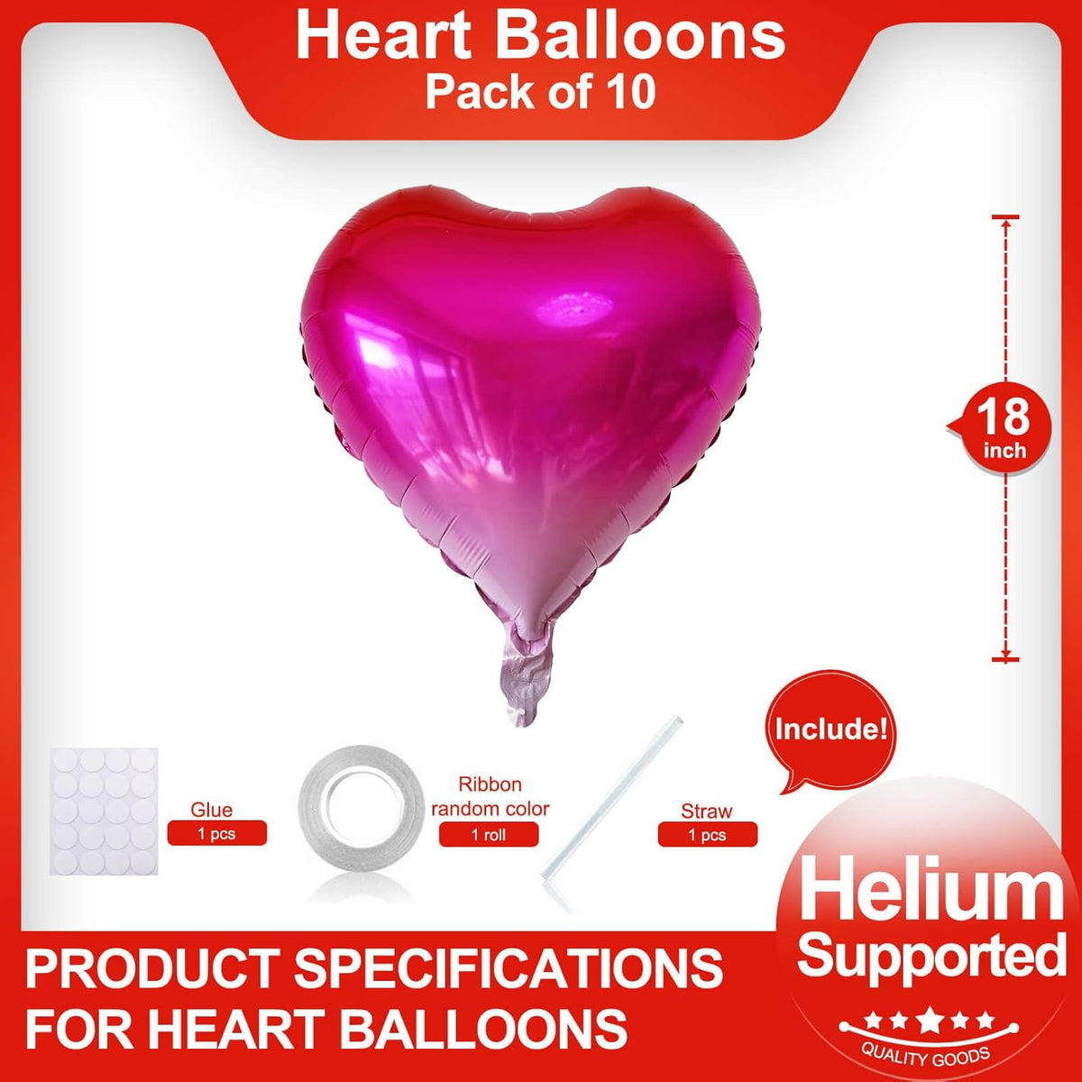 Gradient Pink Heart Shaped balloons Pack of 10,18 Inch Love Valentine Balloons Heart Romantic