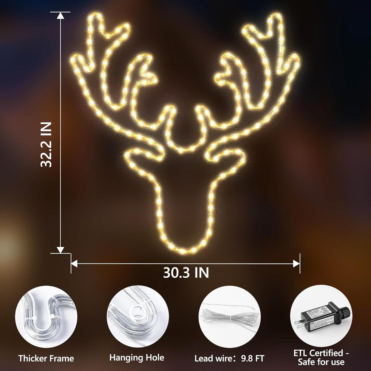 Christmas 32'' Large Reindeer Lights Decoration - 134LED Waterproof Christmas Outdoor Lighted Large