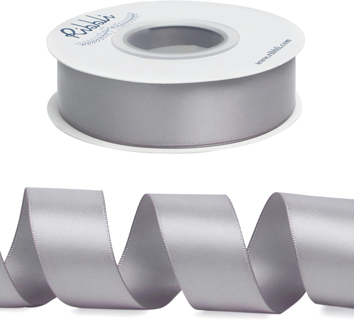 Ribbli Silver Double Faced Satin Ribbon,1” x Continuous 25 Yards,Use for Bows Bouquet,Gift