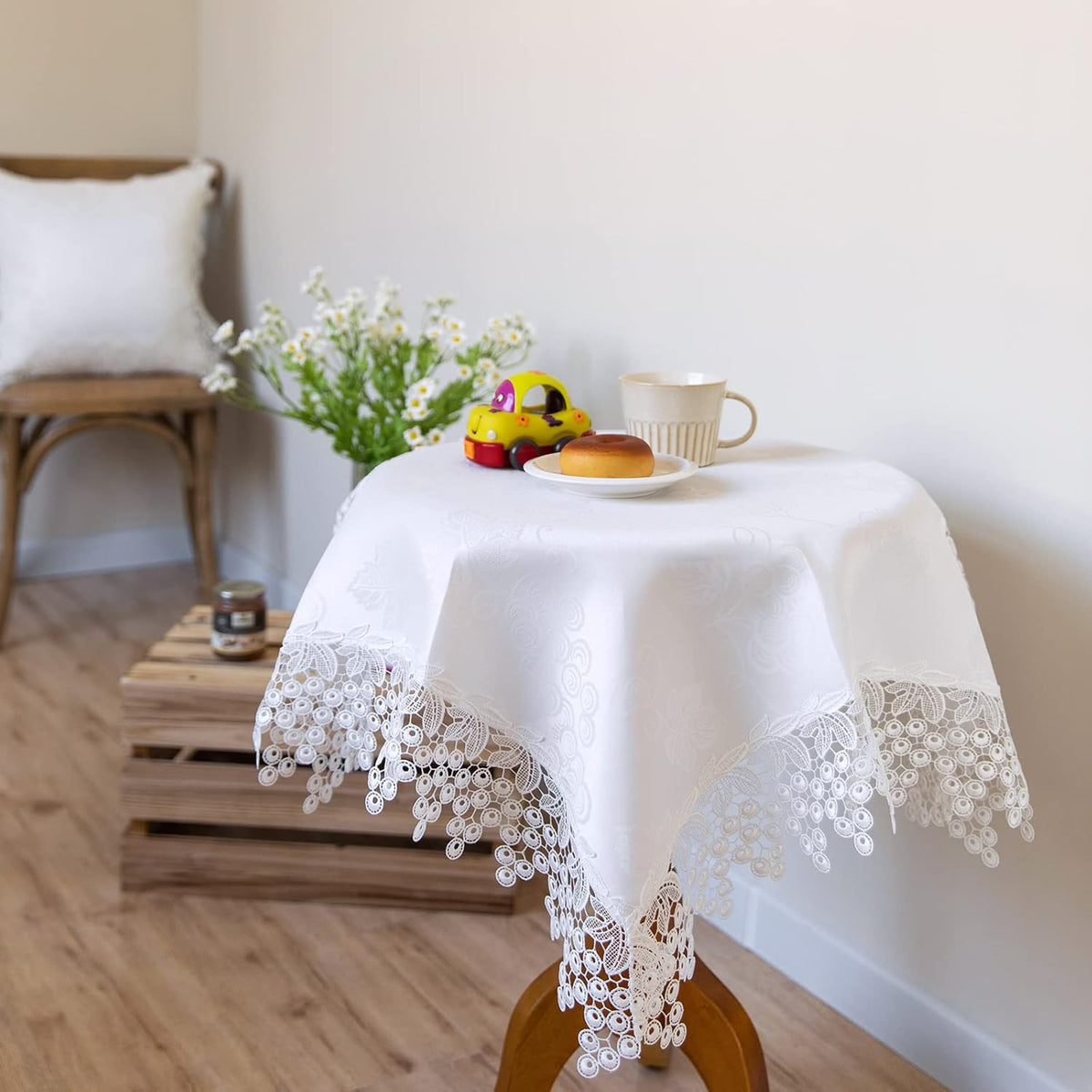 White lace Premium Square Farmhouse Tablecloth Waterproof OilProof SpillProof AntiShrink Soft